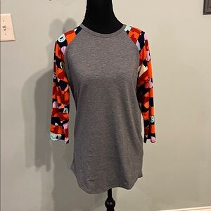 LuLaRoe Halloween Ghost Top with Multicolor Raglan Sleeves